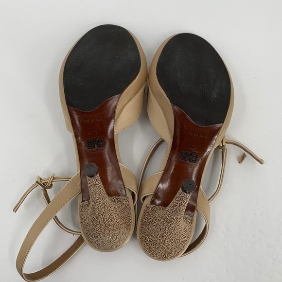 Hugo Boss tan satin ankle wrap sandal shoe champagne beaded heel platform 37.5 7 - Picture 9 of 9